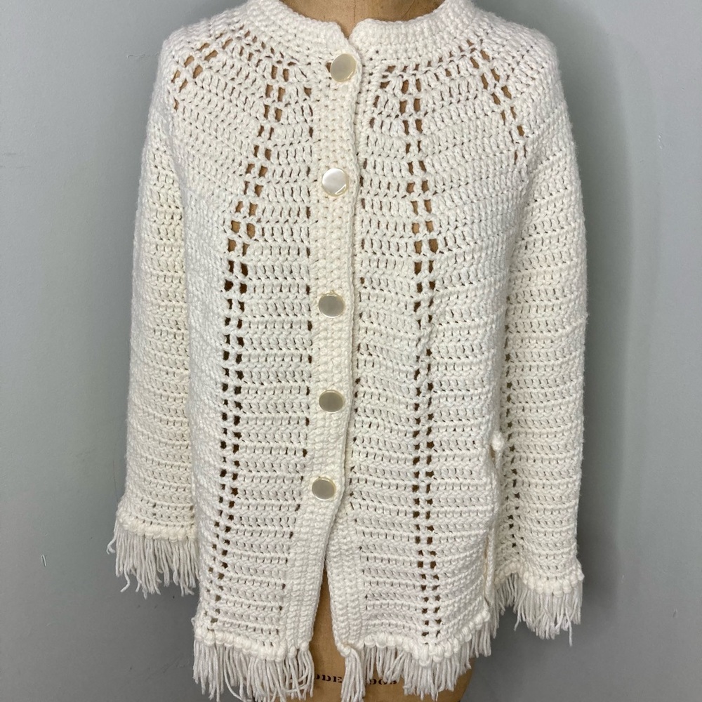 Vintage 1970s Boho Hippie Handmade Crocheted Poncho